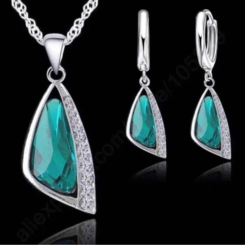 Sterling Silver and Teardrop Crystal Pendant Necklace & Earrings Set